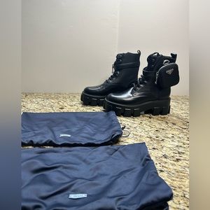 Prada Monolith leather and Re-Nylon boots with pouch